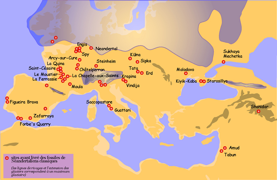Карта неандертальских находок // wikipedia.org
